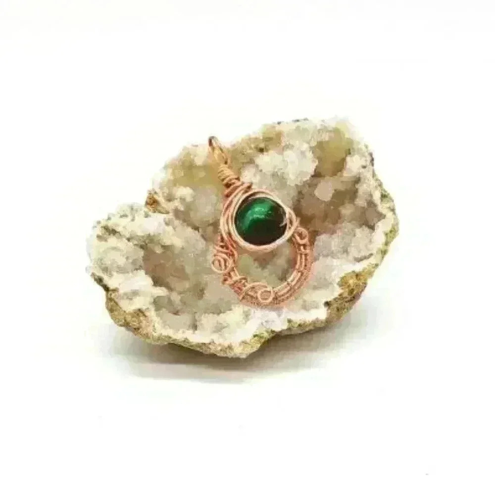 Green Tiger's Eye Pendant in Copper